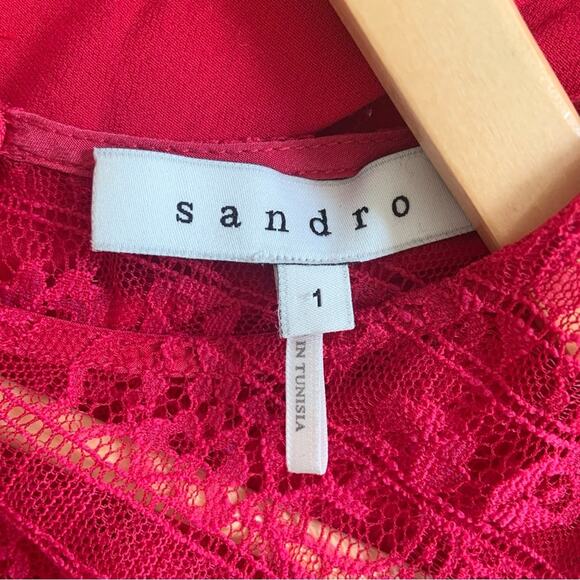 Sandro Paris Red Lace Bustier Style Cocktail Short Dress Size Small - Picture 8 of 13